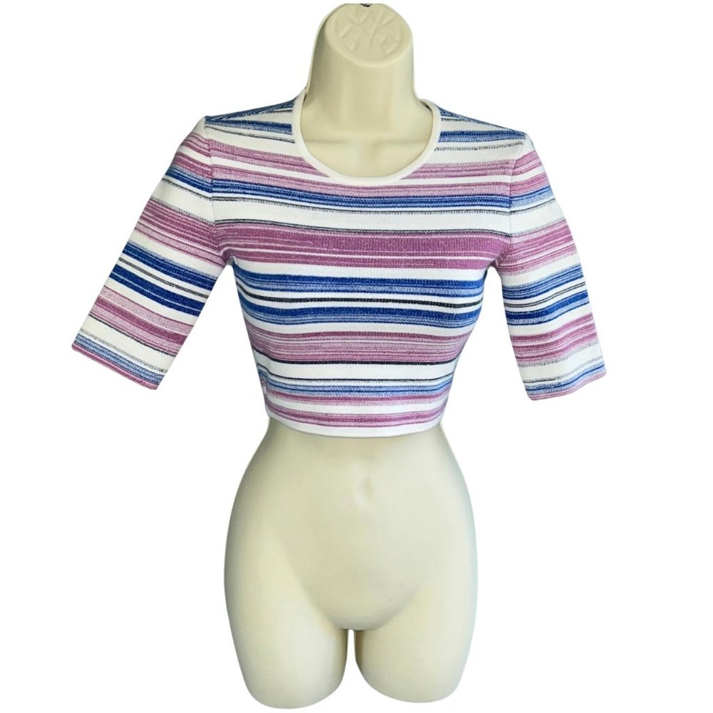 BCBG MaxAzria XXS White Blue Purple Hadlee Crop Top